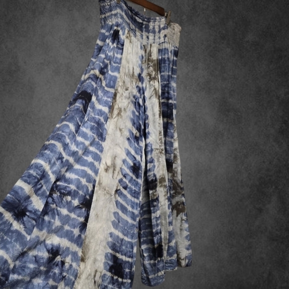 Earthbound Blue and Gray Black Maxi Wide Leg Bohemian Pants - Picture 2 of 7